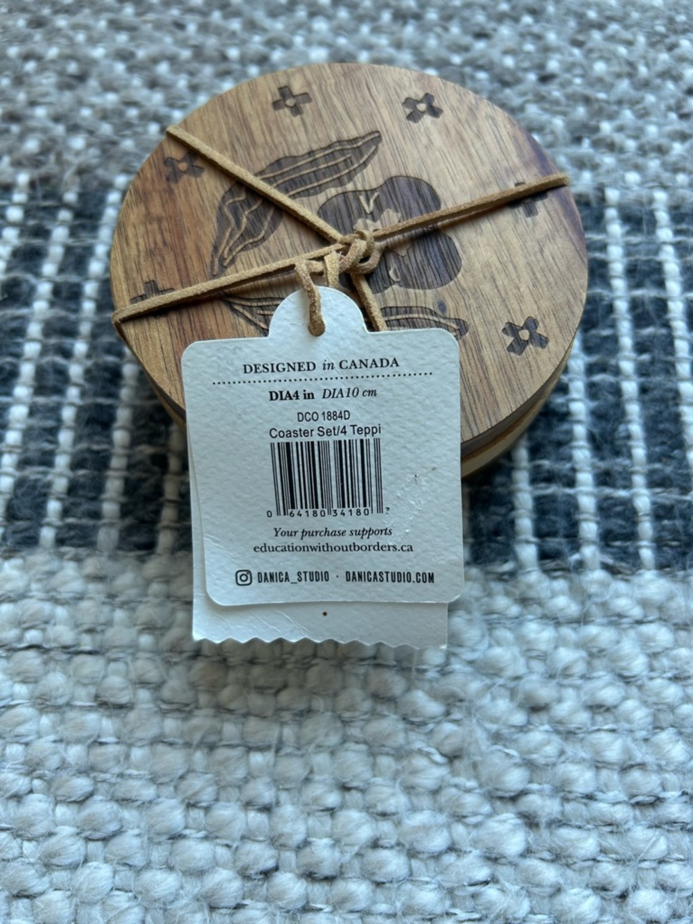 Danica Studio Handmade Engraved Acacia Wood Coasters, Set of 4